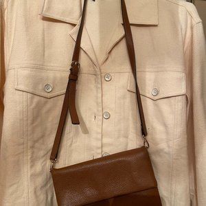 Women's Leather Crossbody Purse with adjustable strap, Cognac, 5.5" x 8.5"